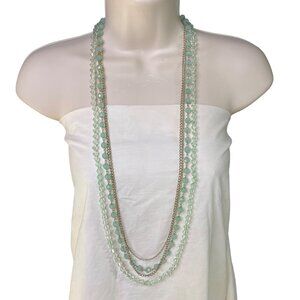 Layer Jade Colored Bead Necklace Layered Chain Costume Jewelry u